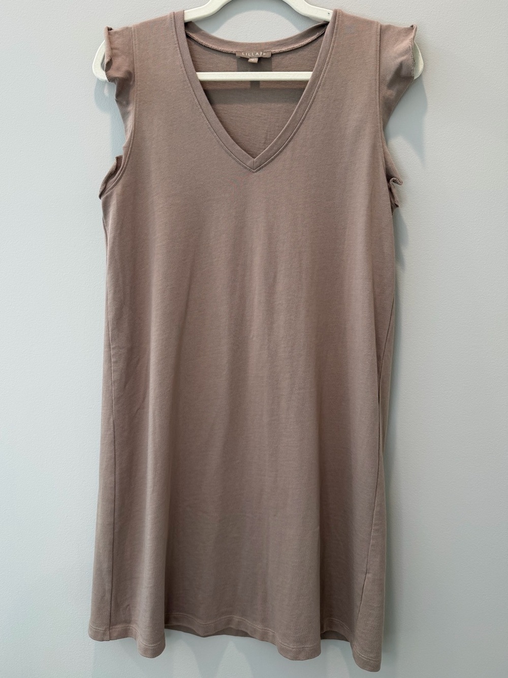 Lilla P 100% Cotton Brown Taupe V-Neck Sleeveless Dress Size S Made in Peru